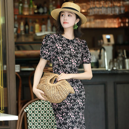 OY-24511夏季复古碎花修身法式连衣裙新款女士时尚显瘦24511 商品图2