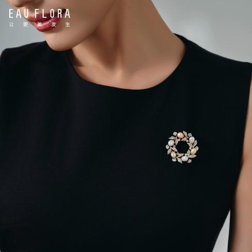 『春光』花环造型淡水珍珠锆石胸针 商品图1