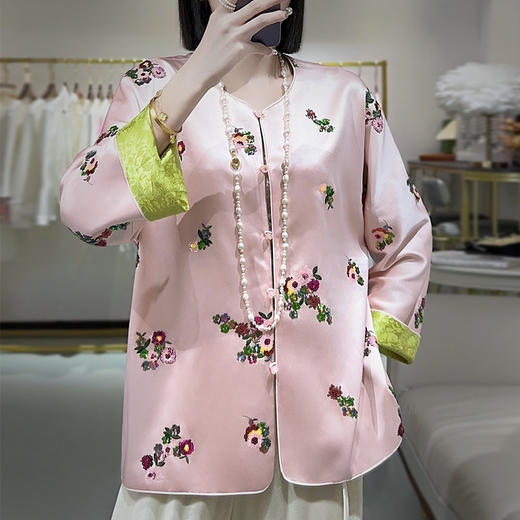 KDS-2507新中式国风刺绣醋酸外套高端女装春秋款正反两穿复古上衣 商品图0