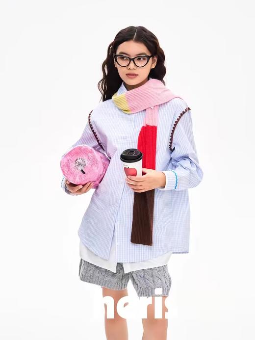 heris/H43109/蓝色格纹假两件衬衫 商品图4