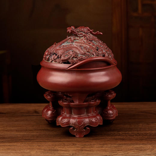 吉祥古法香炉 带座双龙戏珠桥耳熏炉（遇龙丞祥系列） 商品图1