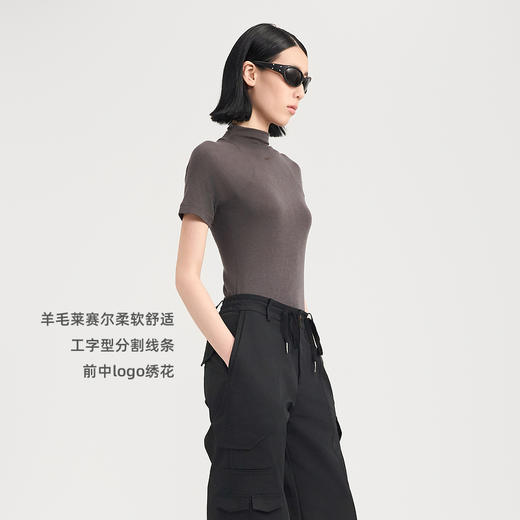 lost in echo2024秋季新款修身半高领羊毛针织衫短袖女上衣打底衫 商品图2