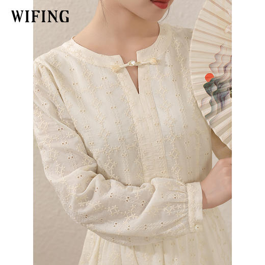 未风杏色天丝连衣裙2024早秋新款长裙新中式女装长袖气质减龄裙子 商品图1