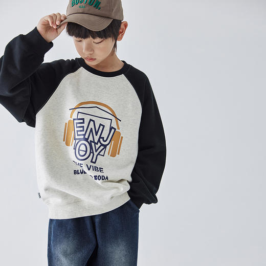 蓝汽水2024秋冬新款卫衣男童撞色插肩亲子装字母印花拉绒面料上衣 商品图4