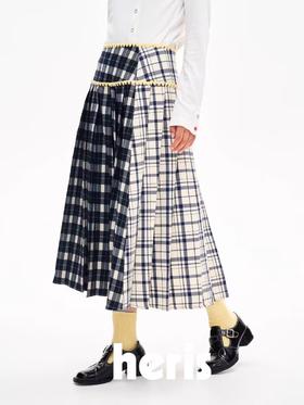 heris/H43124/学院格纹拼接两穿百褶裙