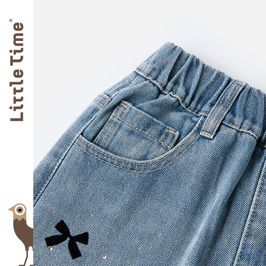 littletime女童阔腿牛仔裤春秋宽松长裤2024新款印花儿童直筒裤子 商品图2