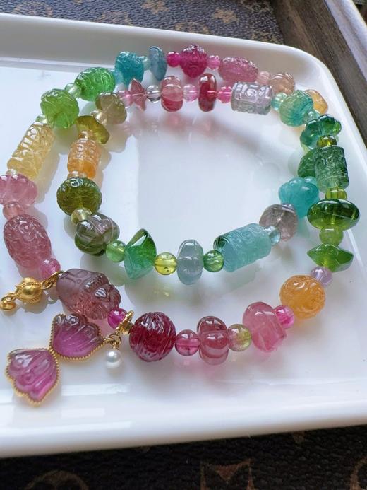 7.7mm 28.6g雕刻碧玺多宝双圈手链 商品图4