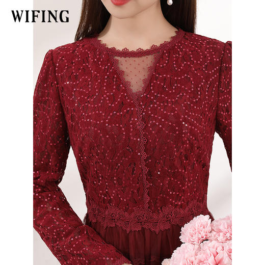 红色蕾丝网纱连衣裙女春季新款女装气质超好看显瘦裙子 商品图1