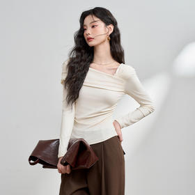 西遇法式温柔气质斜肩长袖T恤女新款薄款初秋穿搭高级感上衣M0043156