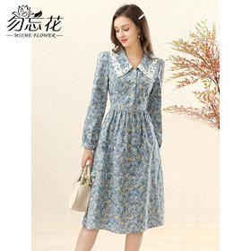 勿忘花纯棉碎花复古娃娃领连衣裙女2025春季新款小个子裙子