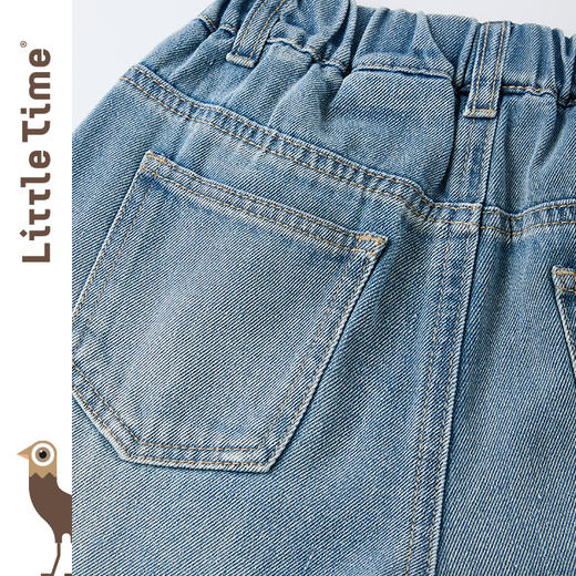 littletime女童阔腿牛仔裤春秋宽松长裤2024新款印花儿童直筒裤子 商品图3