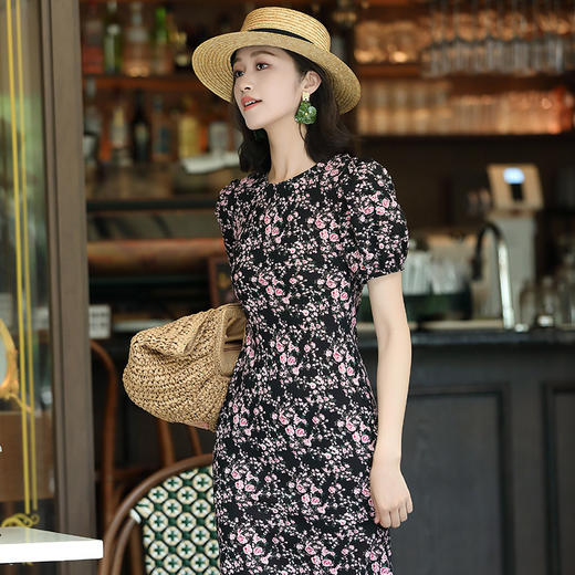 OY-24511夏季复古碎花修身法式连衣裙新款女士时尚显瘦24511 商品图1