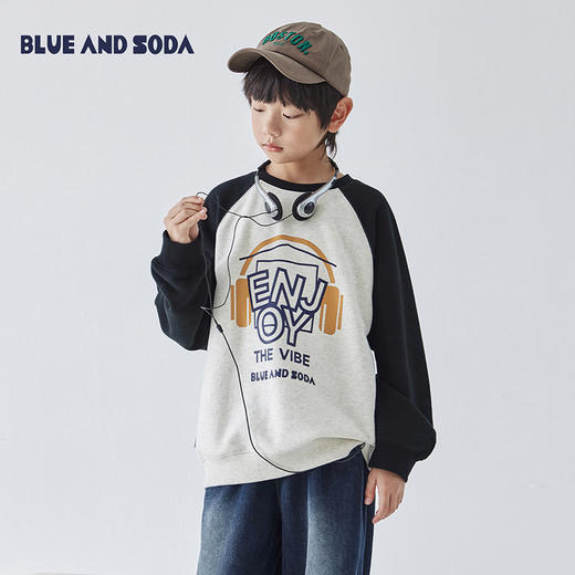 蓝汽水2024秋冬新款卫衣男童撞色插肩亲子装字母印花拉绒面料上衣 商品图0