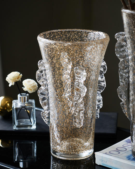 碧轩轻奢手工厚重缠丝金粉世家直筒琉璃花瓶简约桌面客厅样板房瓶 商品图4