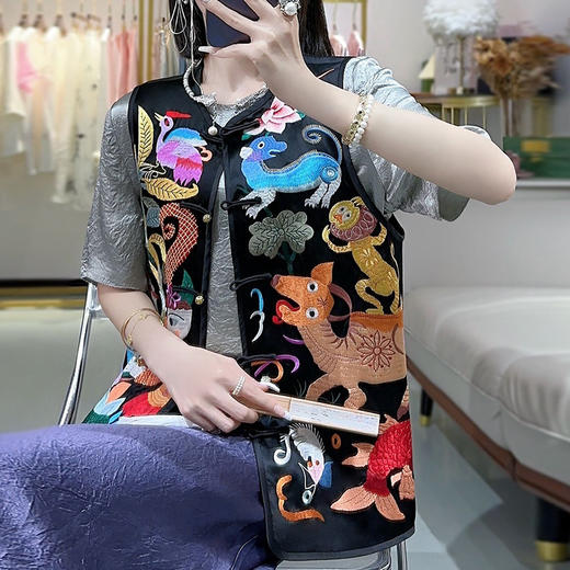 KDS-2536盘扣上衣醋酸马甲高端女装秋季新款中国风中式复古无袖背心马夹 商品图1