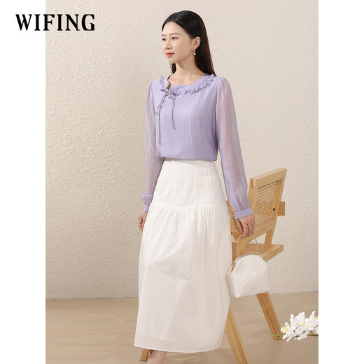 未风紫色天丝衬衫女2024年新款女装秋季女士上衣气质百搭长袖小衫 商品图2