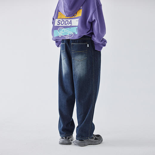 蓝汽水冬季新款暖绒牛仔裤男童加绒加厚休闲裤磨白复古蓝长裤 商品图4