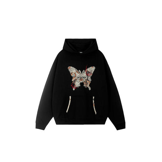 【Achock官方店】蝴蝶烧花蕾丝贴布刺绣连帽卫衣美式潮牌帽衫卫衣 商品图4