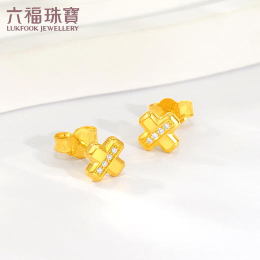 【珠宝】六福珠宝 Goldstyle X. "浪漫公式"足金钻石耳钉 003806EA 商品图0