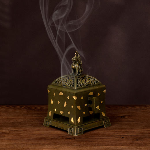 吉祥古法香炉 嵌金带座戟耳方熏炉 商品图4