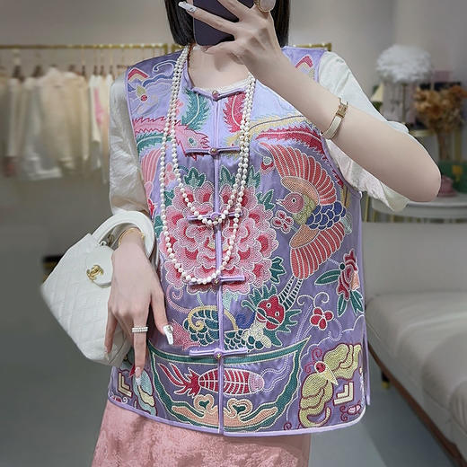 KDS-2533醋酸马甲新中式国风重工刺绣高端无袖坎肩盘扣马夹秋 商品图0