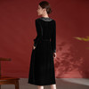 QS-82498308秋冬新款重工刺绣云肩真丝丝绒连衣裙女桑蚕丝修身长袖小黑裙8308 商品缩略图3