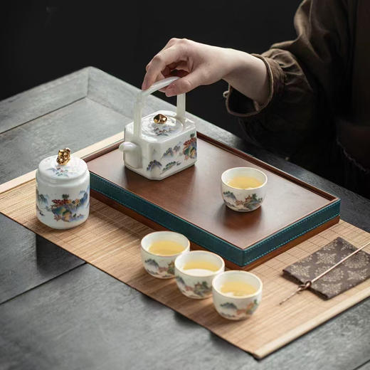 【经典】四方提梁羊脂玉瓷茶具（一罐一壶四杯） 商品图4