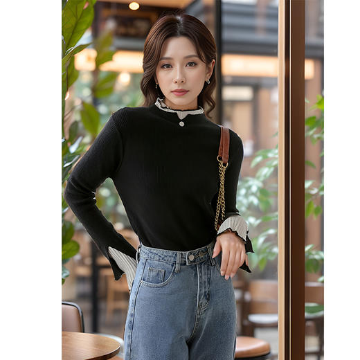 9/10奢姿大码女装2024秋冬气质半高领假两件针织衫胖妹妹时尚百搭上衣9844634081 商品图2