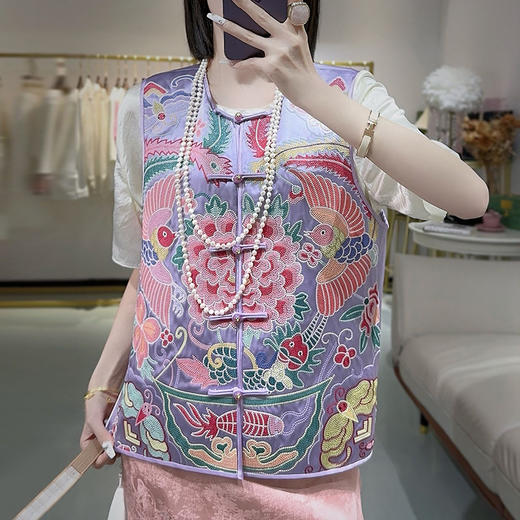 KDS-2533醋酸马甲新中式国风重工刺绣高端无袖坎肩盘扣马夹秋 商品图2