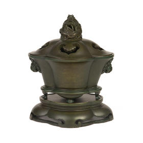 吉祥古法香炉 带座天鸡耳海棠熏炉