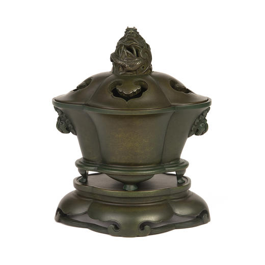 吉祥古法香炉 带座天鸡耳海棠熏炉 商品图0