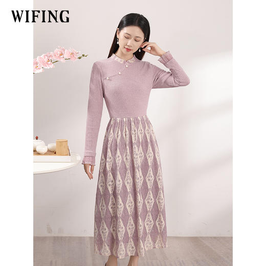 粉色蕾丝拼接连衣裙新款女装气质高腰假两件裙子打底裙 商品图1