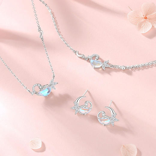 【半月天鹅湖】S925银月亮天鹅湖月光石耳饰【JHY-E000883B】 商品图3