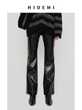HIDEMI 超显瘦中低腰款弹力可再生蛋白皮环保皮喇叭收身款九分裤皮裤