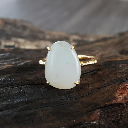 【天然正品】AU750精品黄金镶天然新疆籽料随形和田玉戒指15号（戒圈可改）190824NJ09 现售价：2280 商品图2