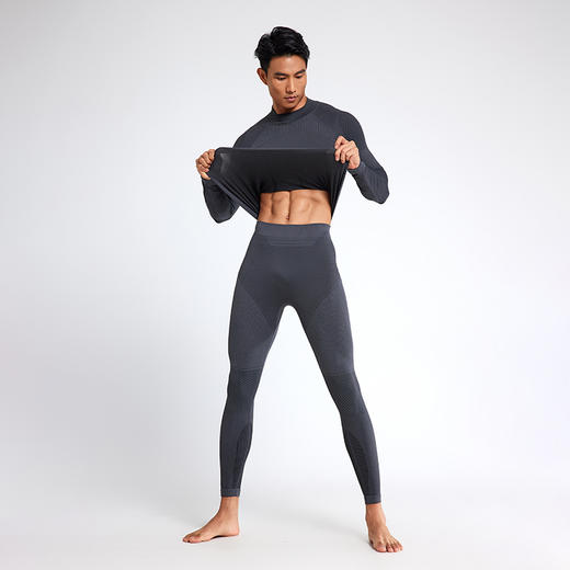 Leorrey/乐拉中领撞色科技感高弹柔软舒适滑雪内搭男士运动套装 商品图3