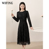 未风黑色蕾丝连衣裙女2024秋季新款女装气质名媛高腰显瘦减龄裙子 商品缩略图1
