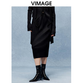 VIMAGE纬漫纪高腰包臀黑色显瘦半身裙秋季新款V2206808
