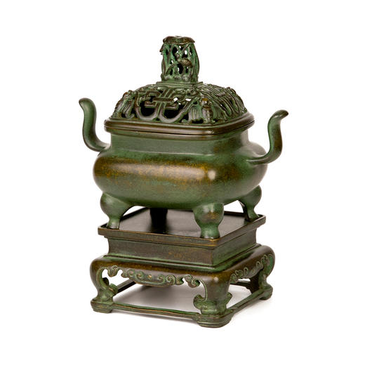 吉祥古法香炉 带座朝冠耳马蹄熏炉 商品图0