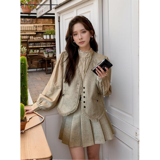 9/8奢姿大码女装2024秋季减龄流苏小香风三件套胖妹妹百褶时尚套装9943962124 商品图1