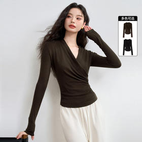 西遇设计感通勤风优雅交叉长袖T恤女高级感修身打底衫V0043126
