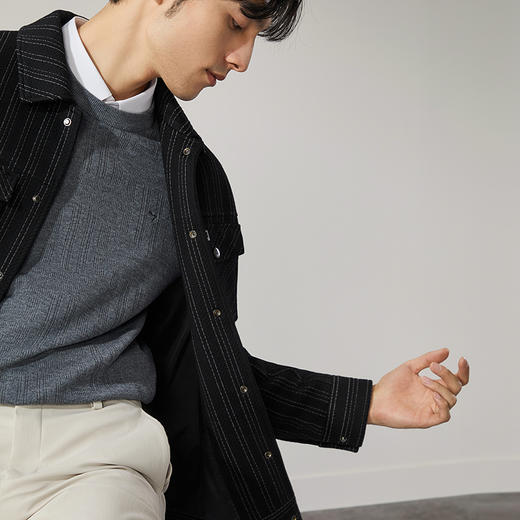 柒牌男士翻领夹克秋冬2024新款时尚条纹提花工装风休闲茄克衫外套	127K70930 商品图1