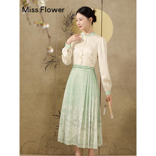 绿色新中式马面裙春季国风连衣裙绝美小裙子 商品图3