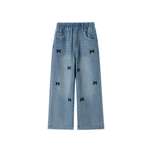 littletime女童阔腿牛仔裤春秋宽松长裤2024新款印花儿童直筒裤子 商品图0