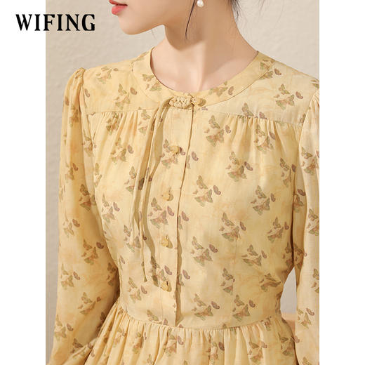 未风黄色碎花连衣裙女2024新款女装气质新中式*绝美显瘦小裙子 商品图3