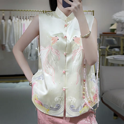 KDS-2509女装中国风刺绣醋酸马甲秋季新款新中式外搭坎肩背心马夹 商品图0