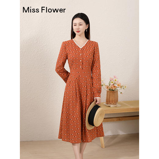 桔色显瘦长裙新款女装早秋日落裙气质裙子棉绸连衣裙 商品图2