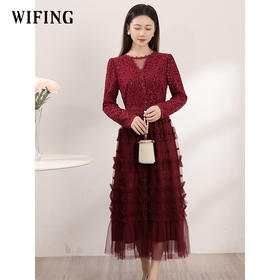 红色蕾丝网纱连衣裙女春季新款女装气质超好看显瘦裙子