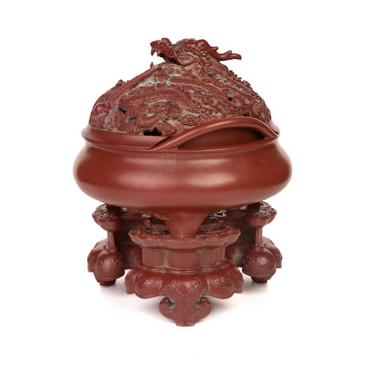 吉祥古法香炉 带座双龙戏珠桥耳熏炉（遇龙丞祥系列） 商品图0