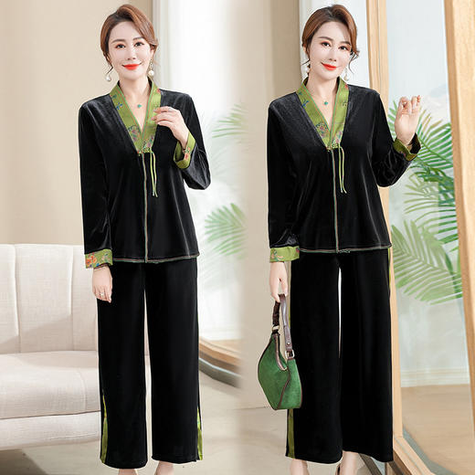 MC 8082两件套洋气金丝绒上衣运动套装 商品图0